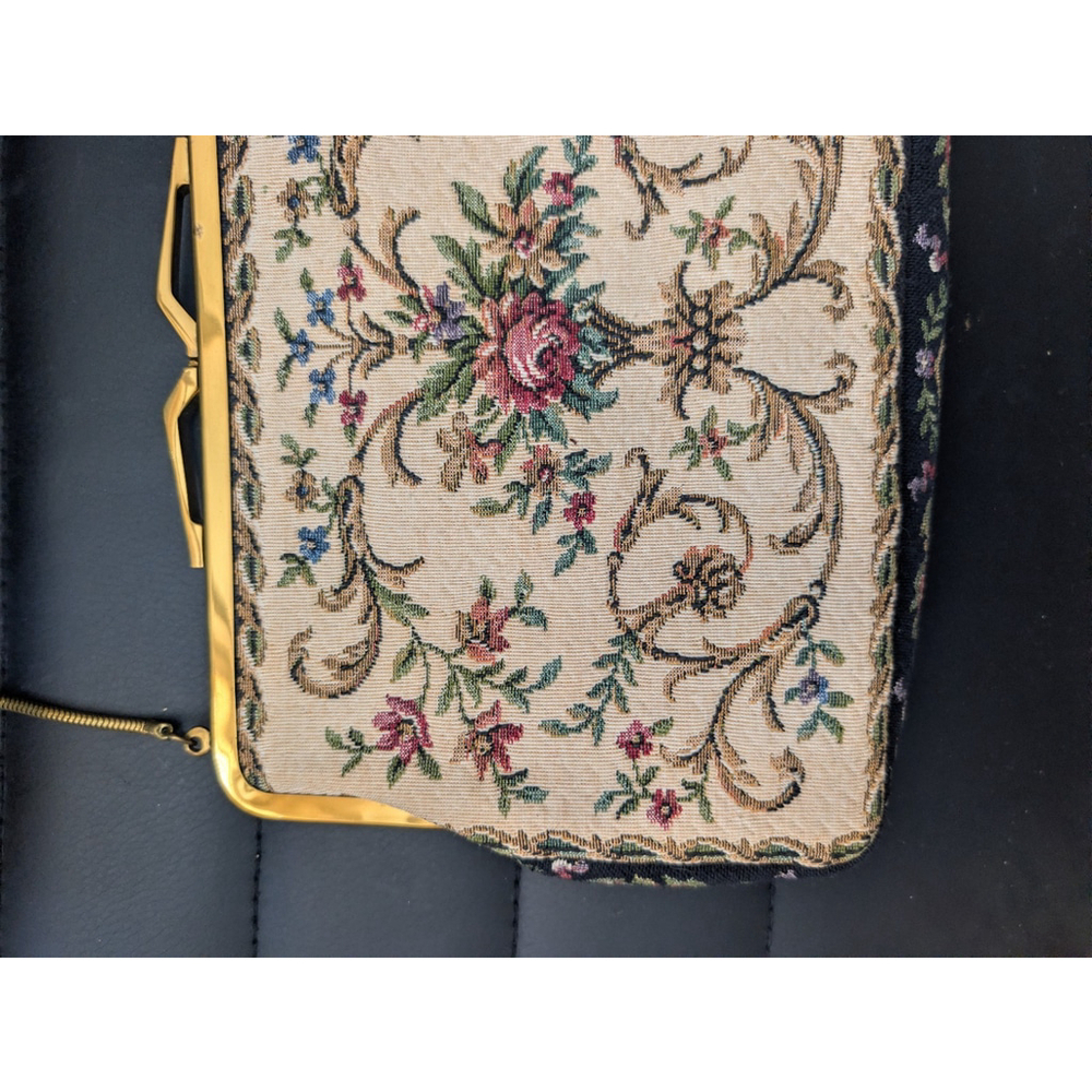 VINTAGE TAPESTRY PURSE Made in West Germany Floral Multicolor Gold Tone Chain - Picture 6 of 16